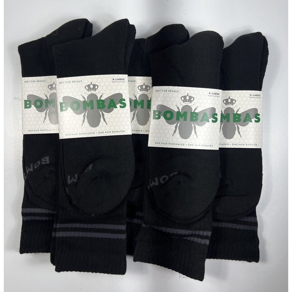 Bombas Men's Crew Socks Lot Of 5 Pairs Black Size XL  - New